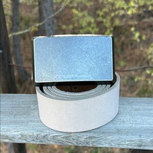 Express made in England Silver Buckle with Taupe leather belt